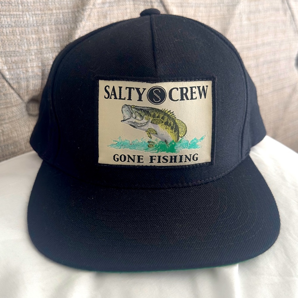 Salty Crew Gone Fishing Adjustable Snapback Baseball Hat Cap Black